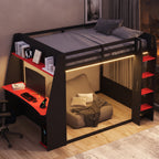 Full Size Wooden Gaming Bunk Bed with Desk and Storage