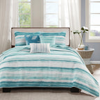 6 Piece Printed Quilt Set with Throw Pillows - Aqua Full/Queen