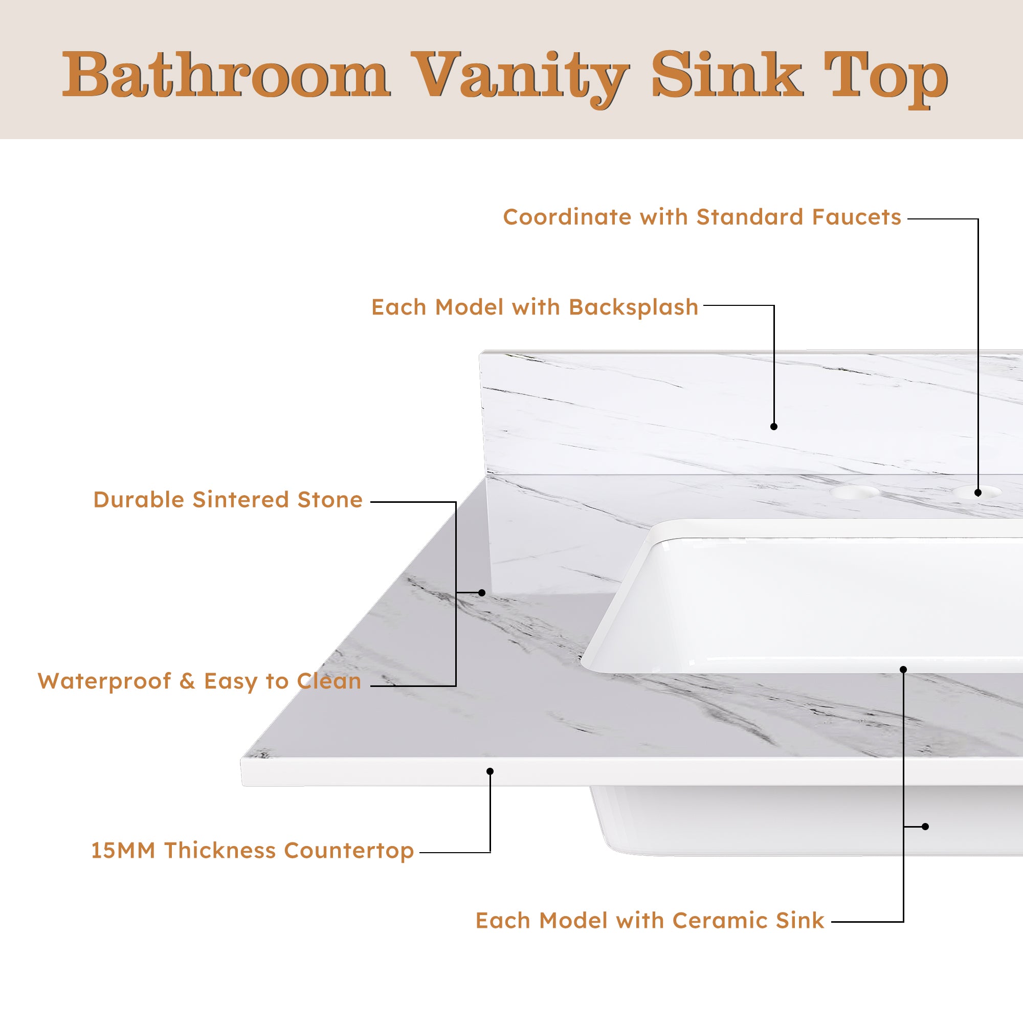 43 Inch Marble Vanity Top