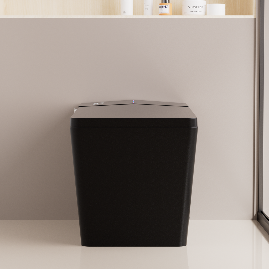 Black Square Smart Toilet with Built-in Tank for Bathroom