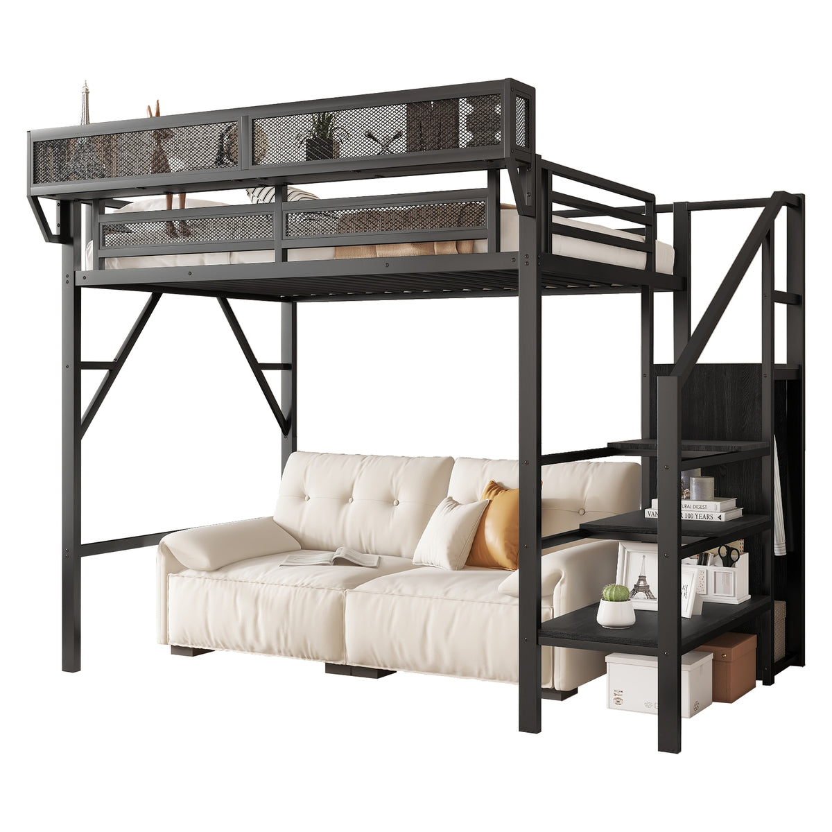 Twin Size Loft Bed with Stairs and Storage