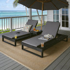 Black Acacia Wood Chaise Lounge with 1.57-Inch Cushion