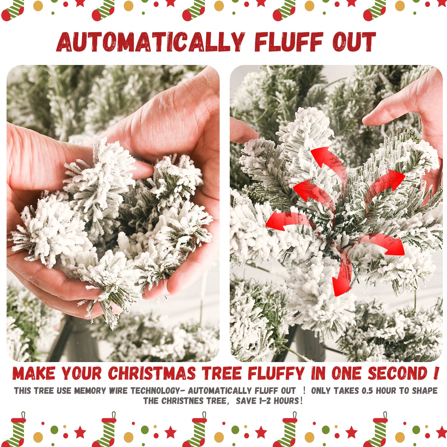 5FT Flocked Christmas Tree with 518 Tips