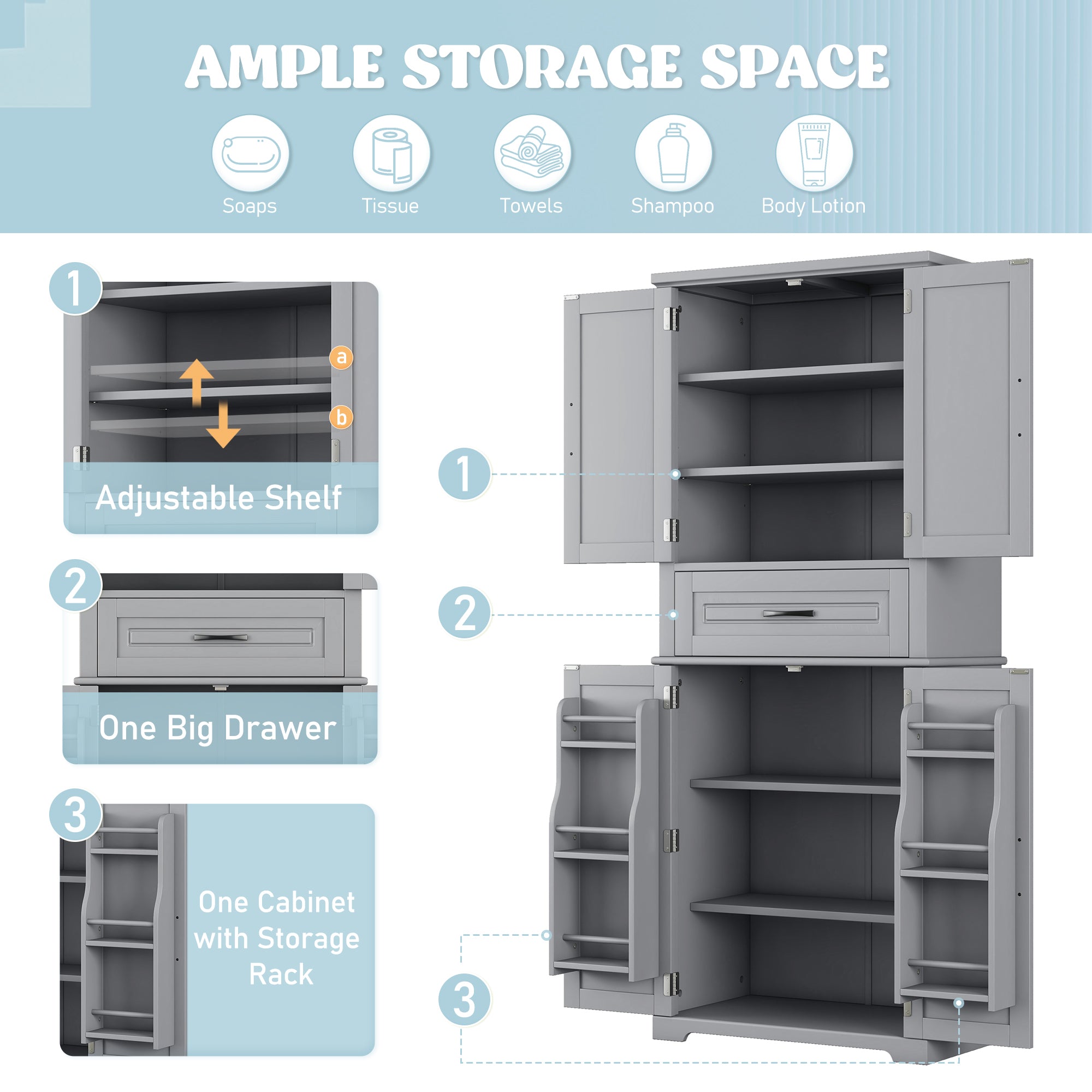 Bathroom Storage Cabinet with Multi-Functional Storage Space