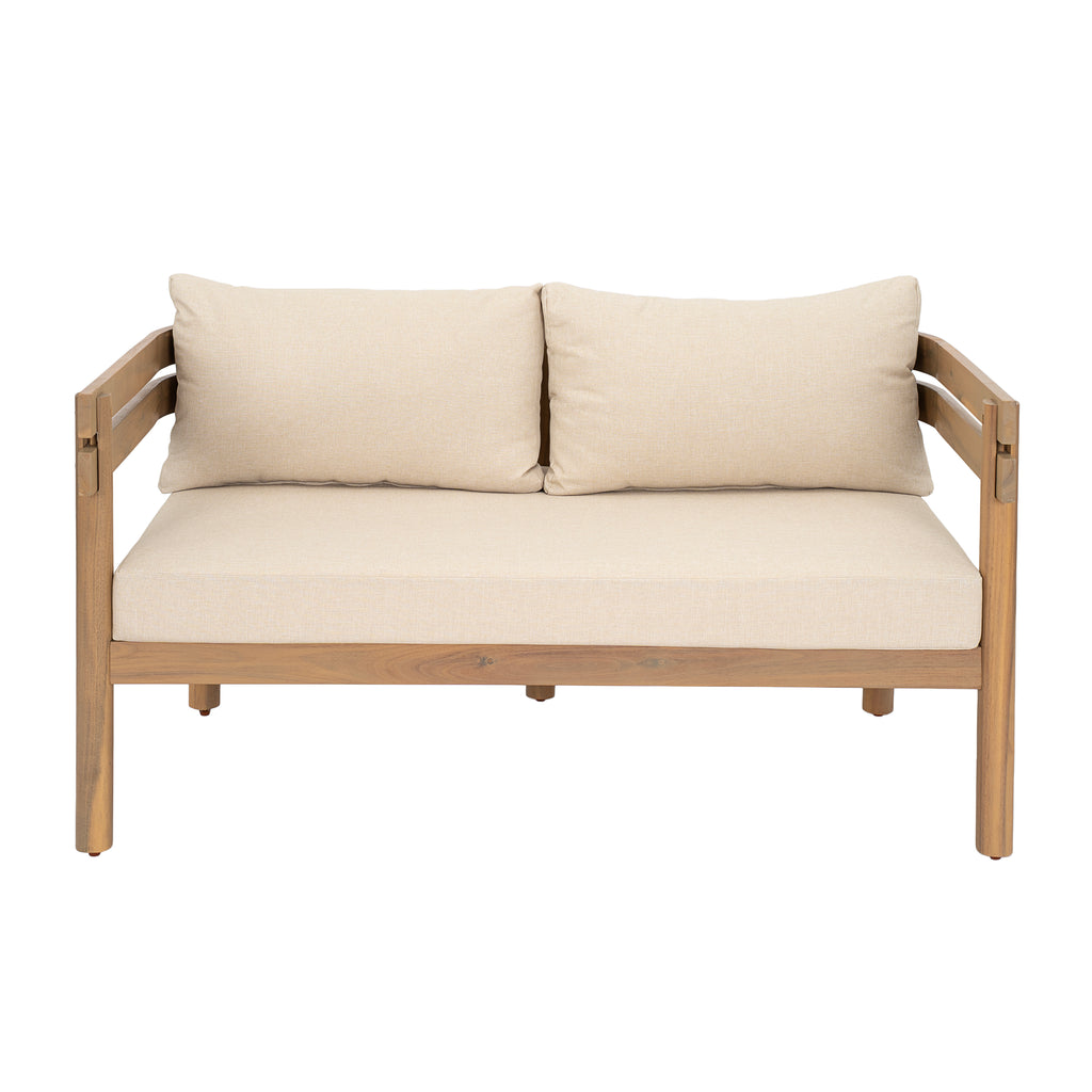 2-Piece Outdoor Acacia Wood Patio Loveseat Conversation Set, Light Brown