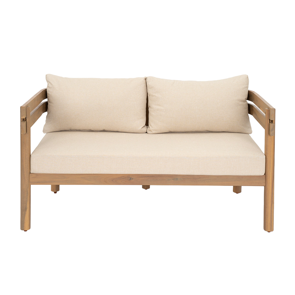 2-Piece Outdoor Acacia Wood Patio Loveseat Conversation Set, Light Brown