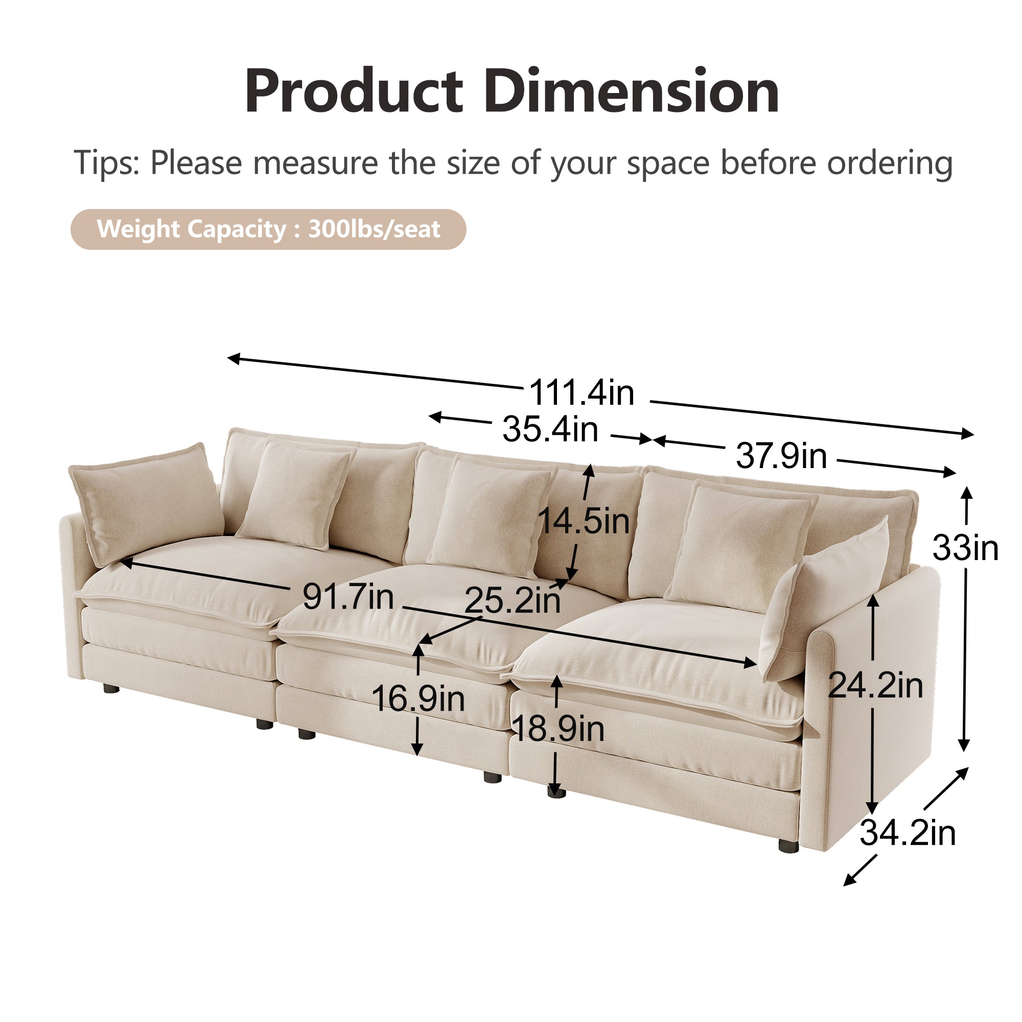 Modern Sofa Set of 3 in Light Coffee Chenille