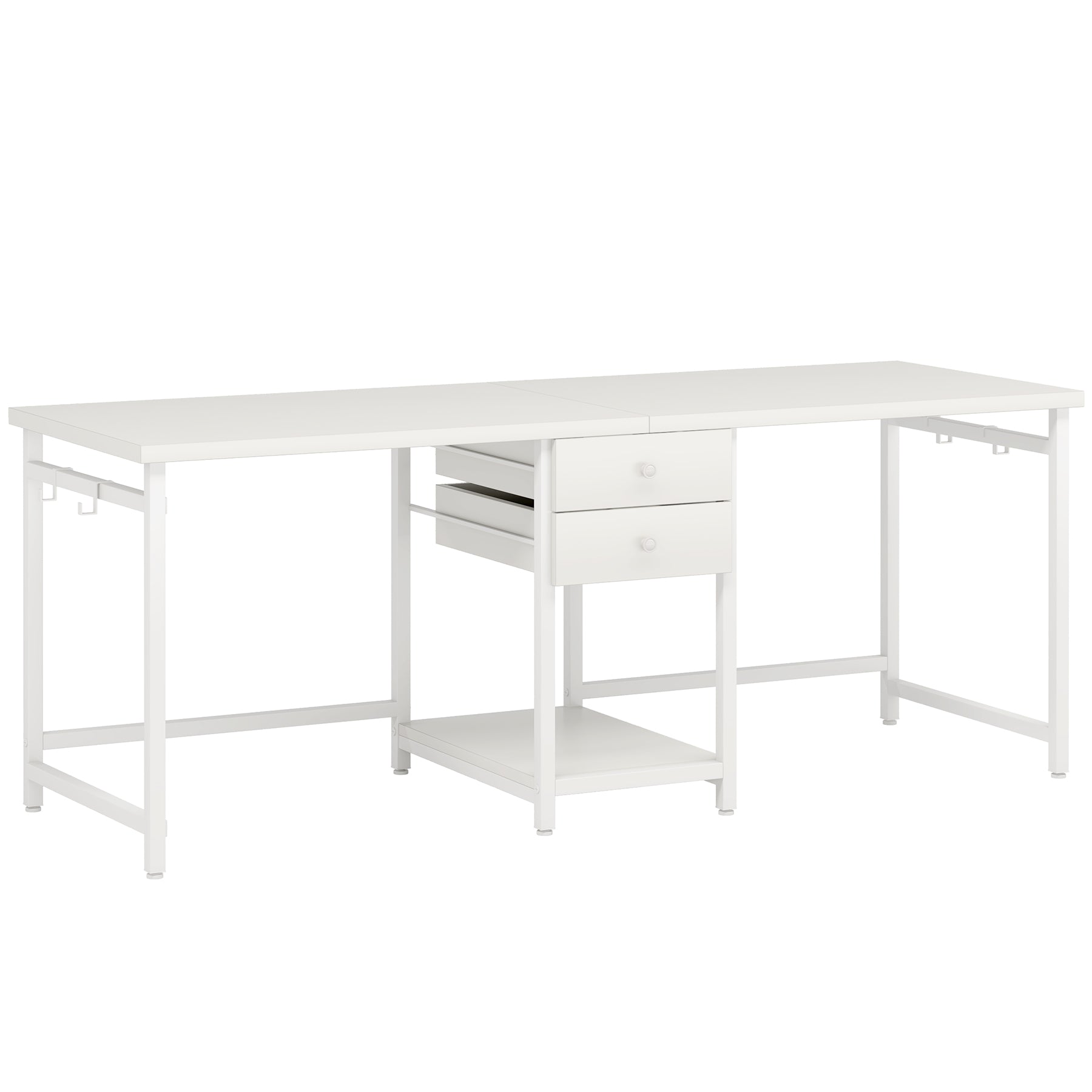 79-Inch Two Person Computer Desk with Drawers and Storage Shelves