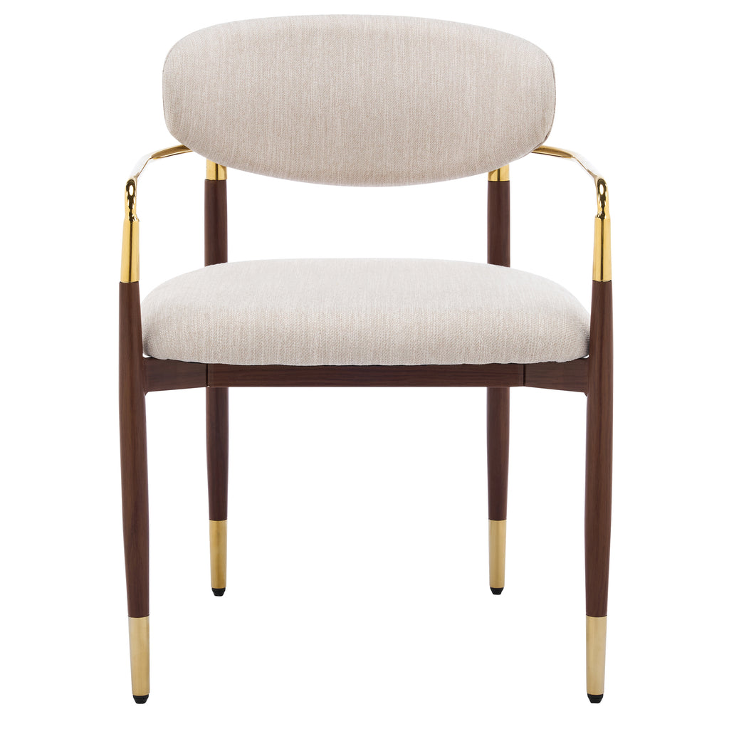 Modern Iron Frame Armchair Dining Chair With Upholstered (Set of 2),Beige+Walnut+Gold