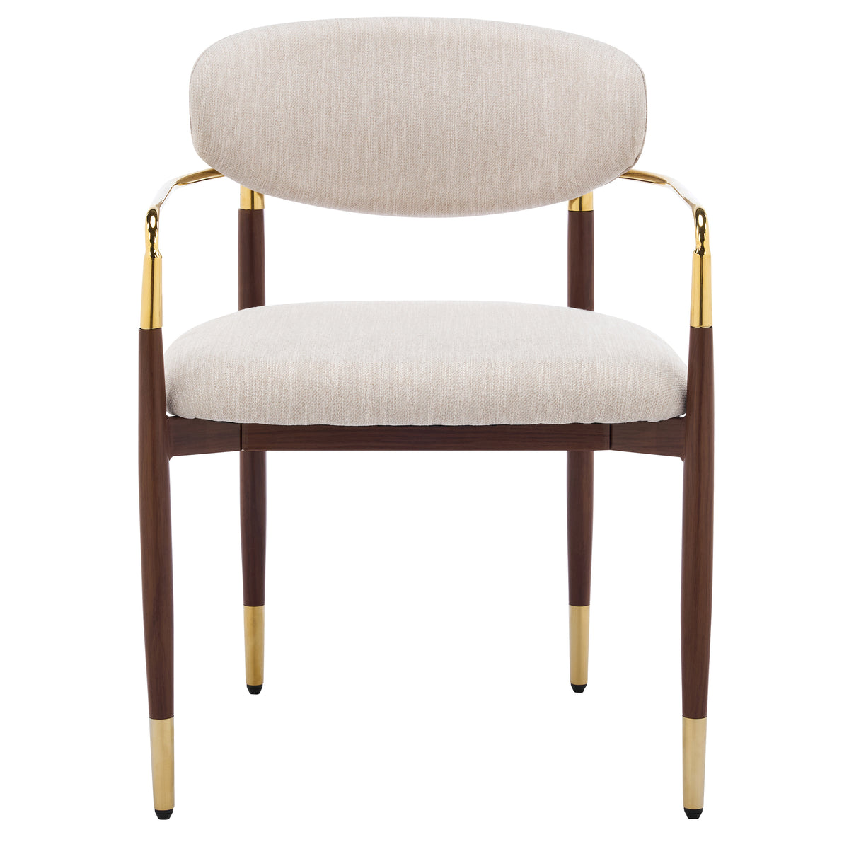 Modern Iron Frame Armchair Dining Chair With Upholstered (Set of 2),Beige+Walnut+Gold
