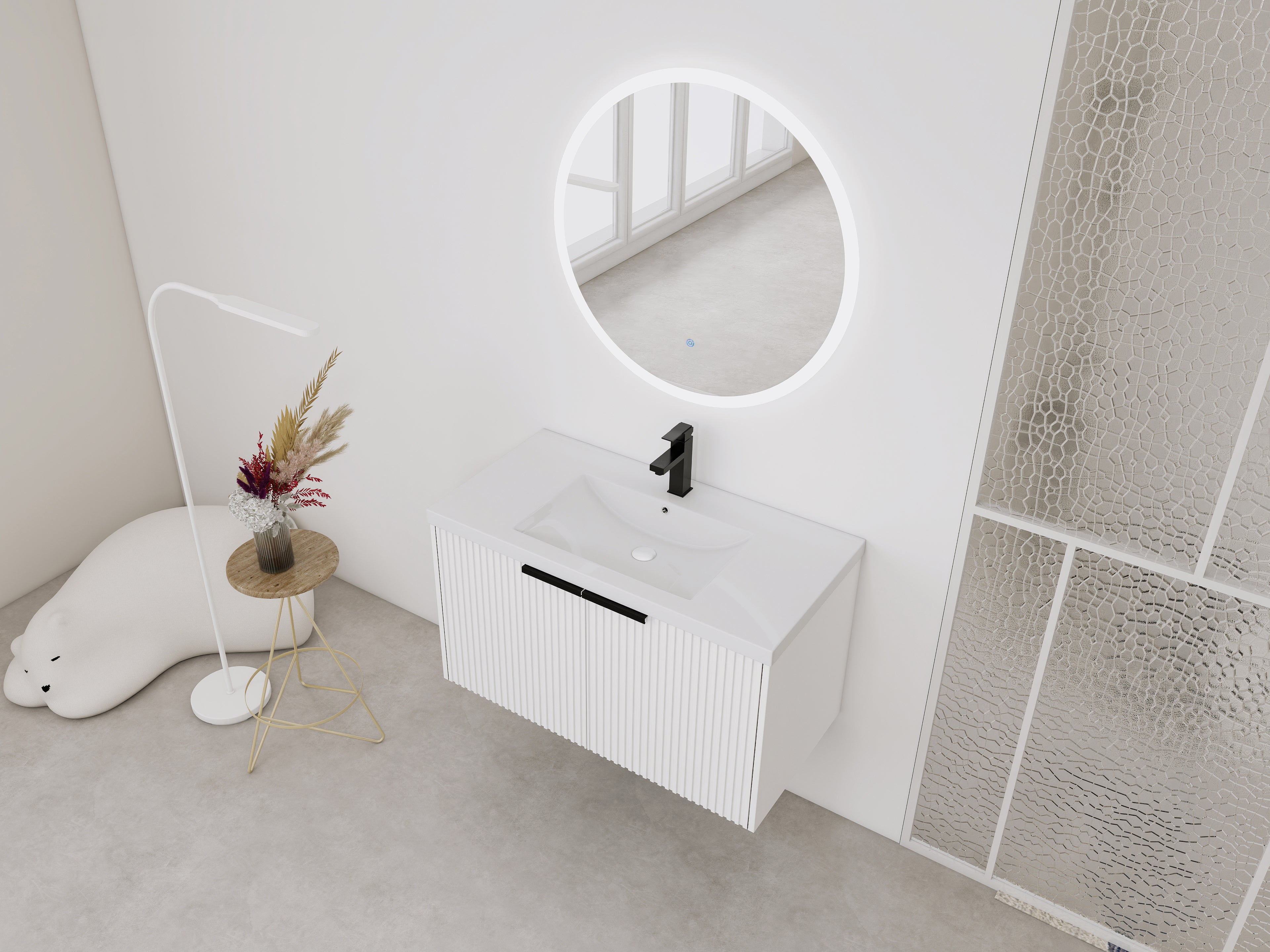 36" Wall Mounted Bathroom Vanity with Resin Sink & 2 Soft-Close Doors