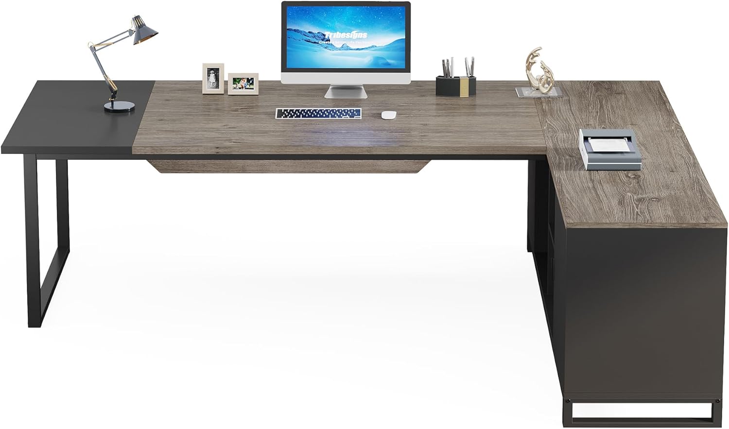70.8" L-Shaped Executive Desk with 55" File Cabinet