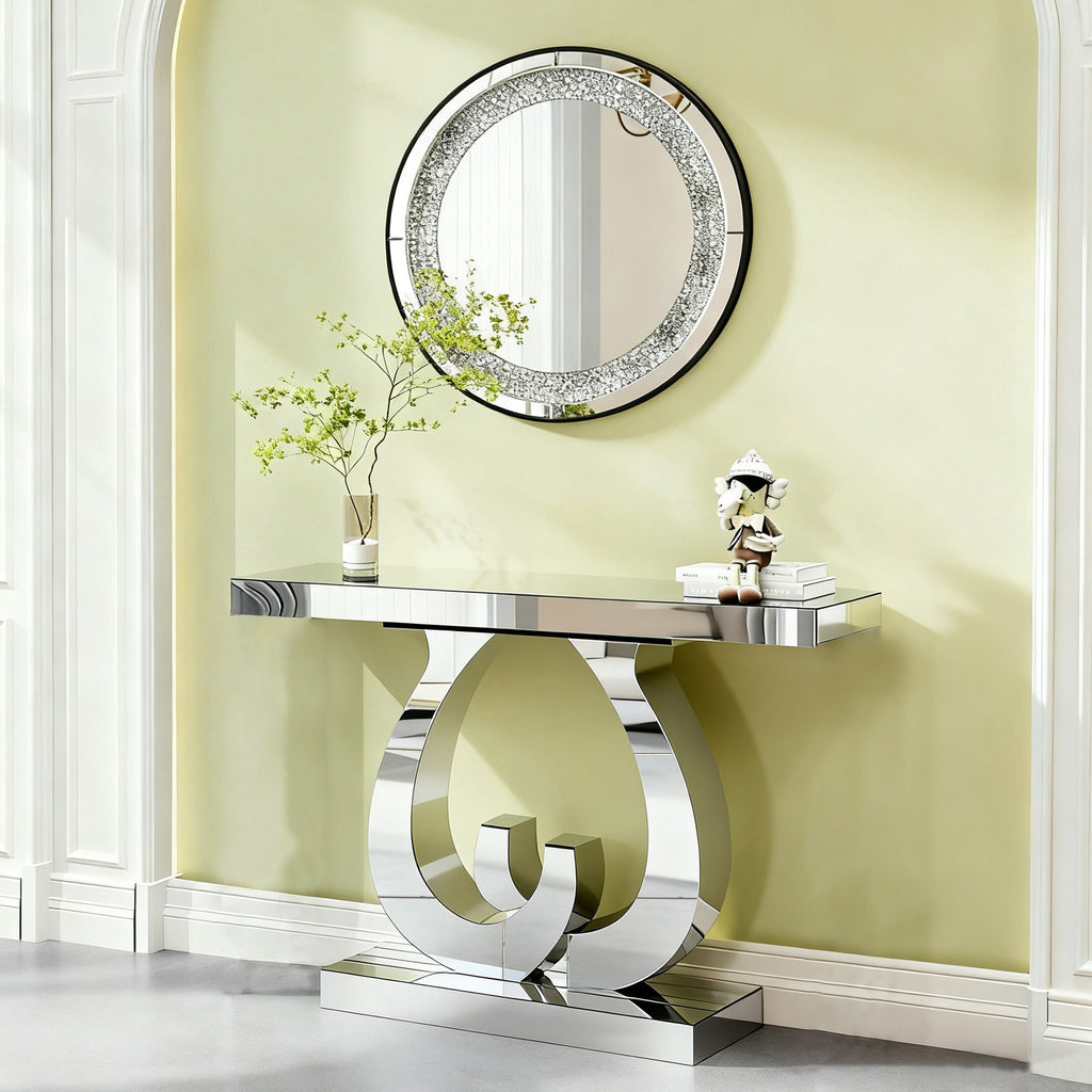 Modern Mirror Side Table - Silver