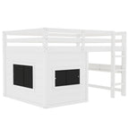 Full Size Loft Bed with Playful Sliding Chalkboard and Bookshelf