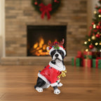 Christmas Boston Terrier Statue, Holiday Dog Figurine in Santa Outfit