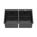Double Bowl Drop In Sink - 33" x 22" x 10" Gunmetal