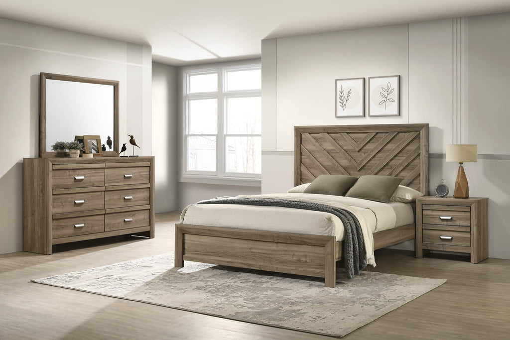 Full Size Chevron-Patterned Headboard Bed
