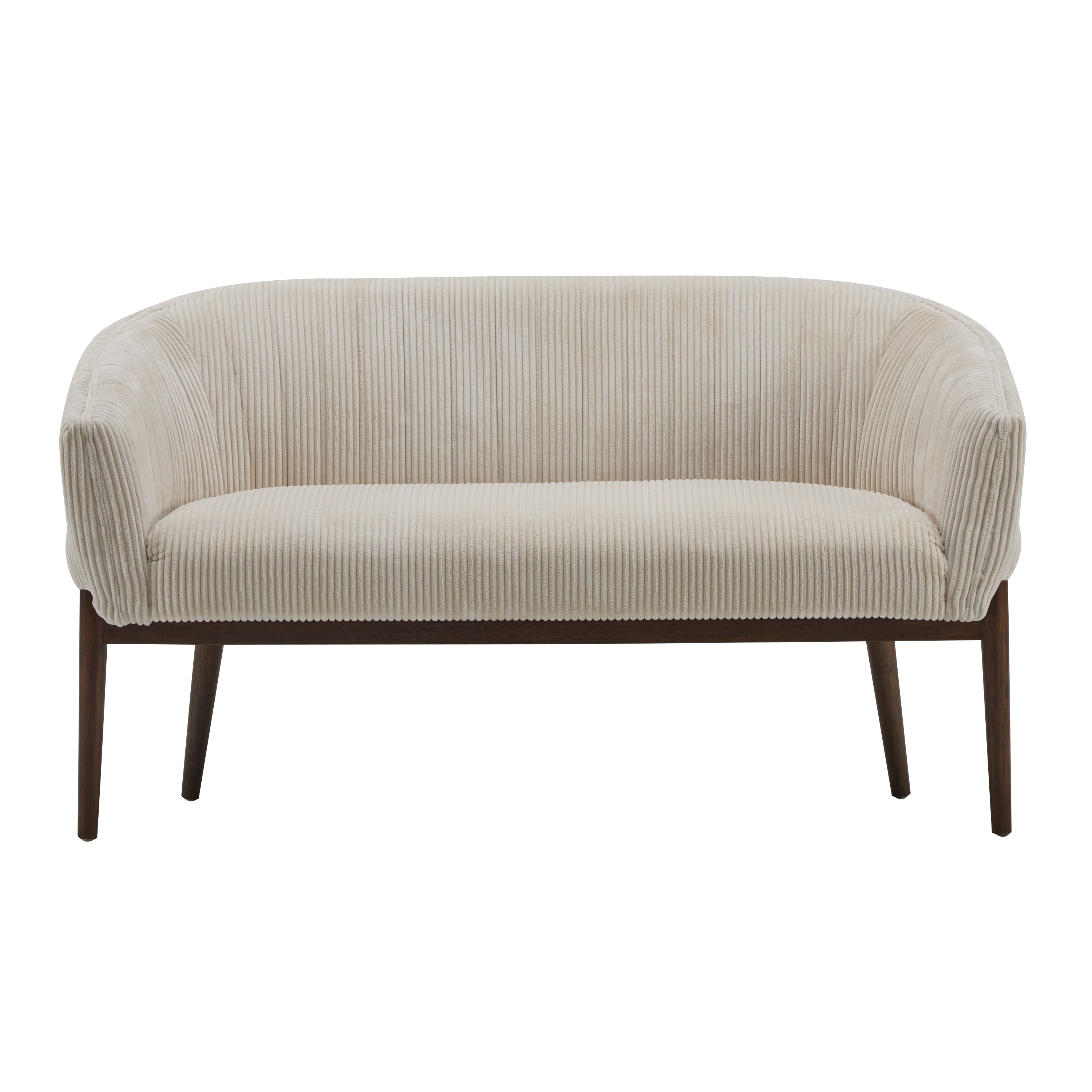 Corduroy Recessed Arm Loveseat (Beige + Walnut)