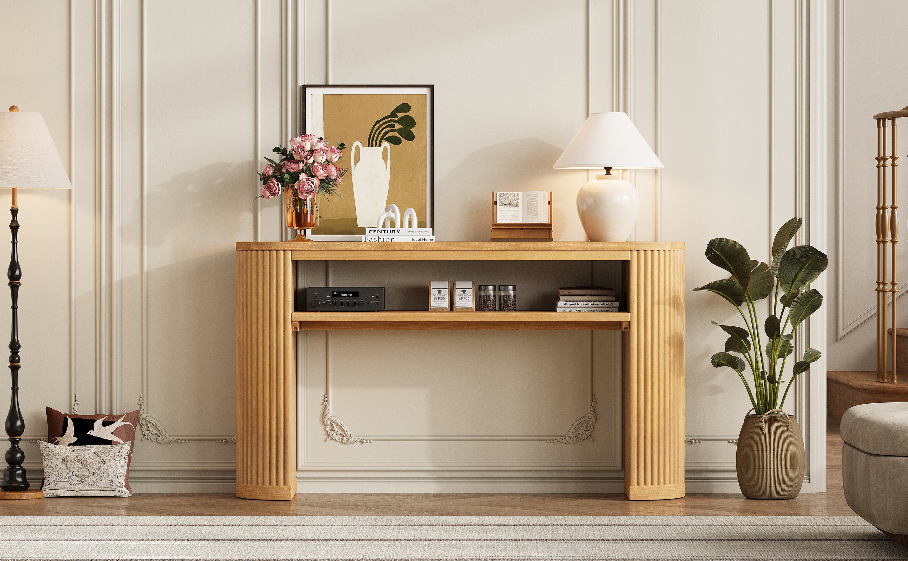 TREXM Rustic Console Table with Fluted Legs
