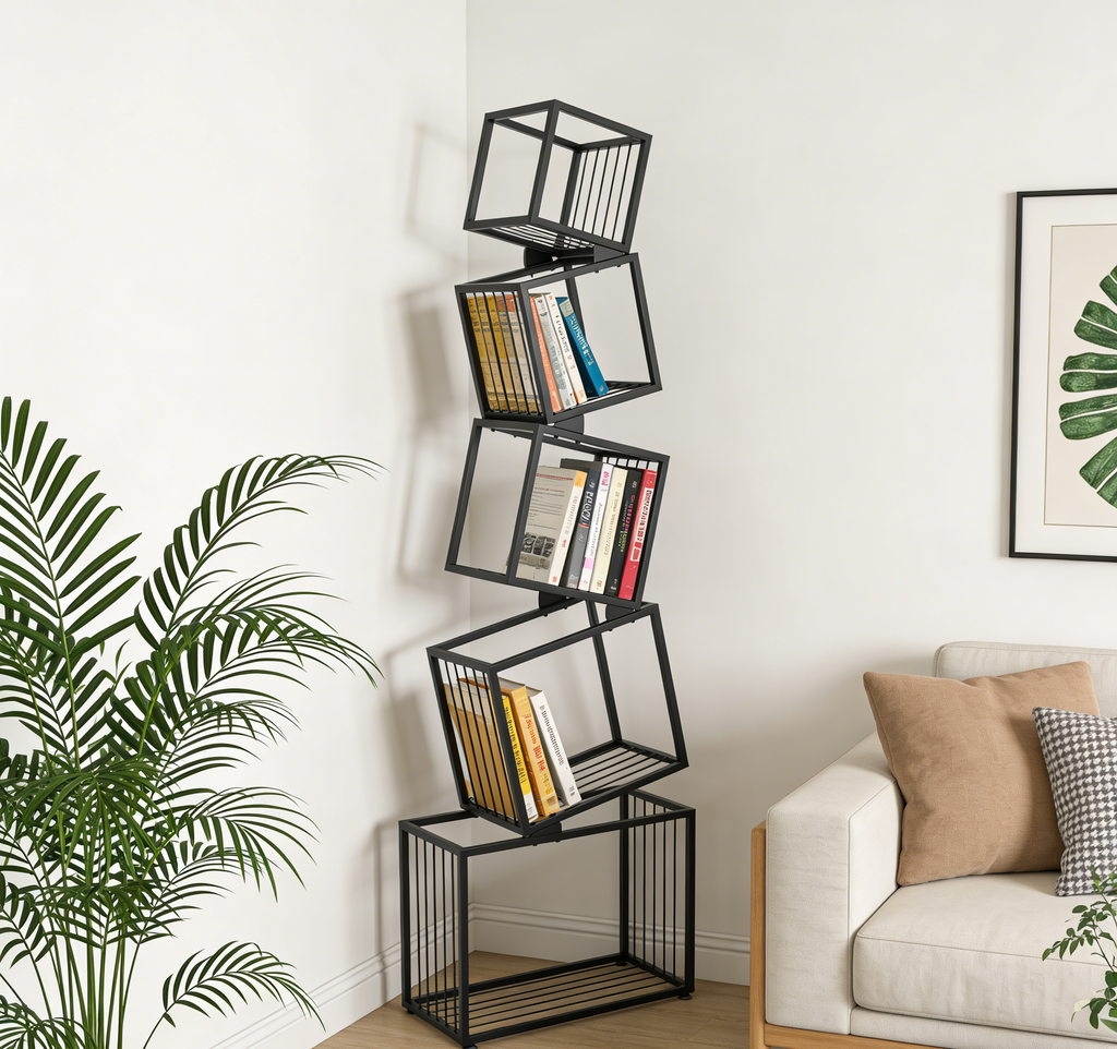 5-Tier Metal Geometric Bookshelf