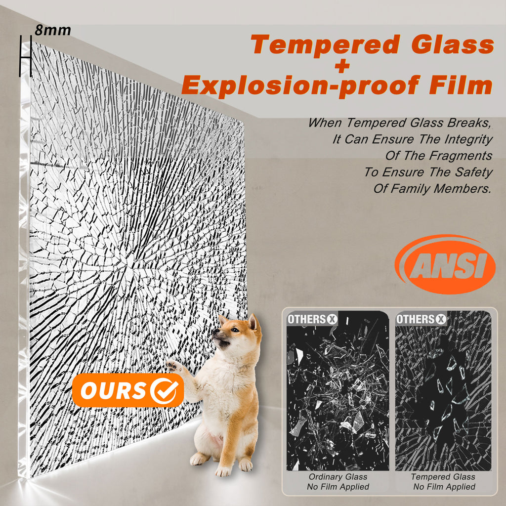 Frameless Sliding Shower Door - 5/16" Tempered Glass, Stainless Steel Frame