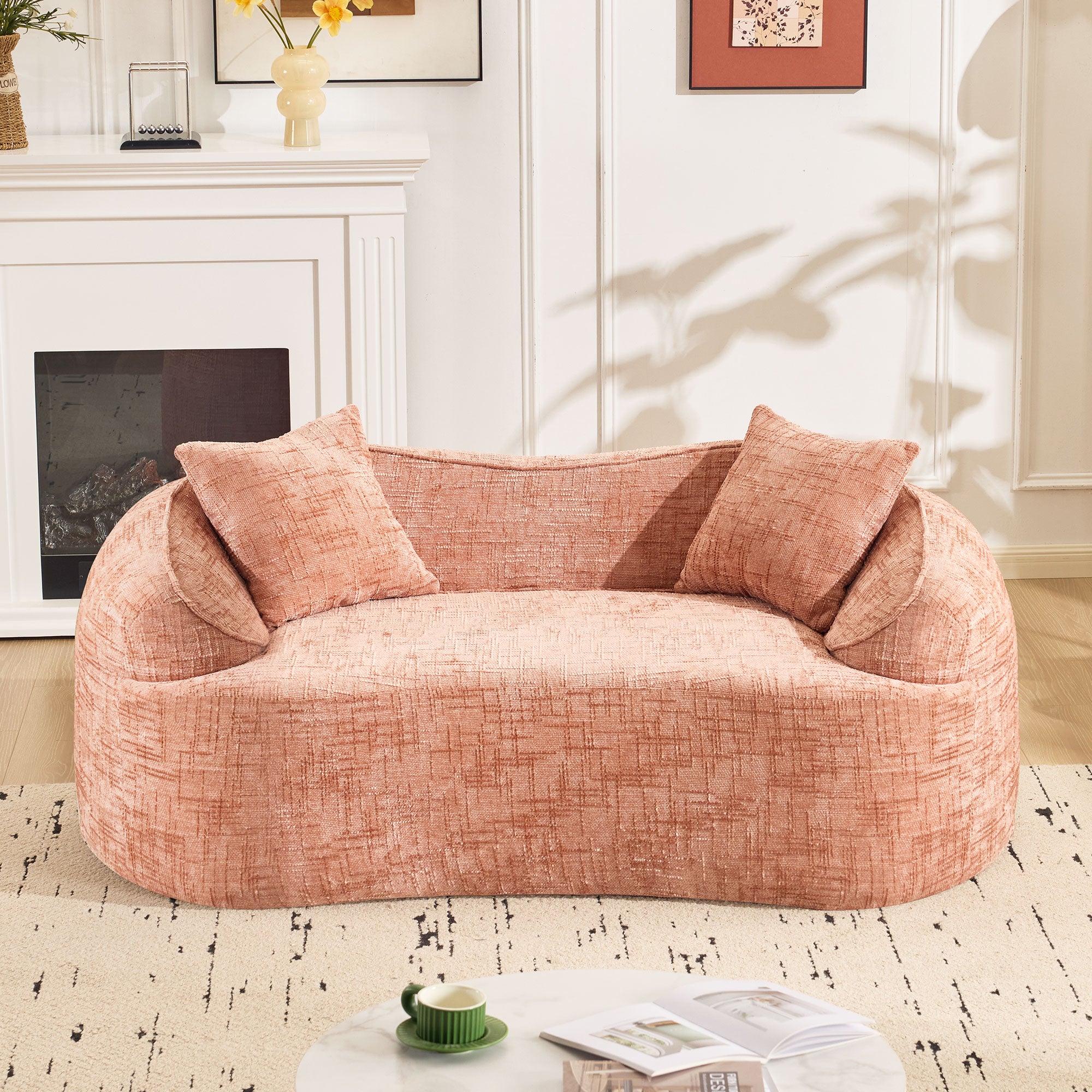 Pink Curved Two-Person Compress Sofa