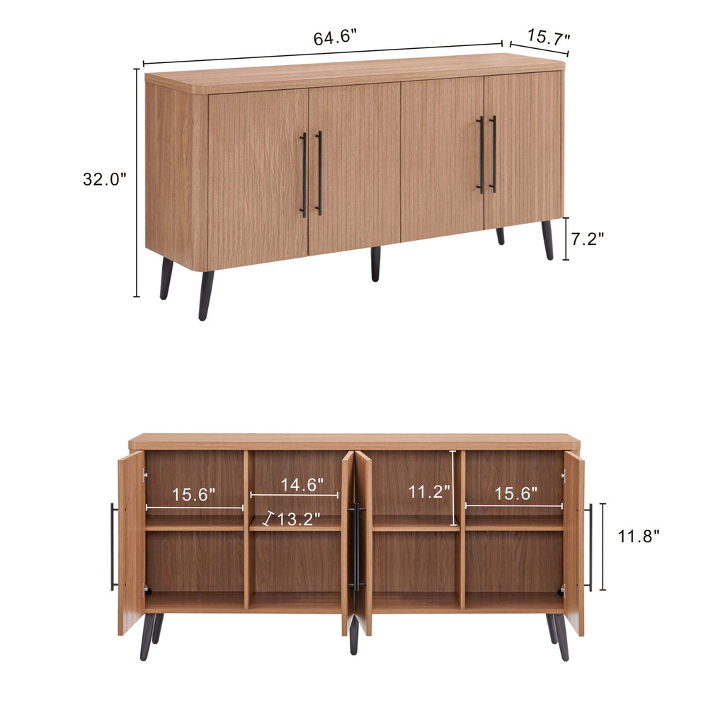 Jodie 65" Fluted Sideboard in Maple