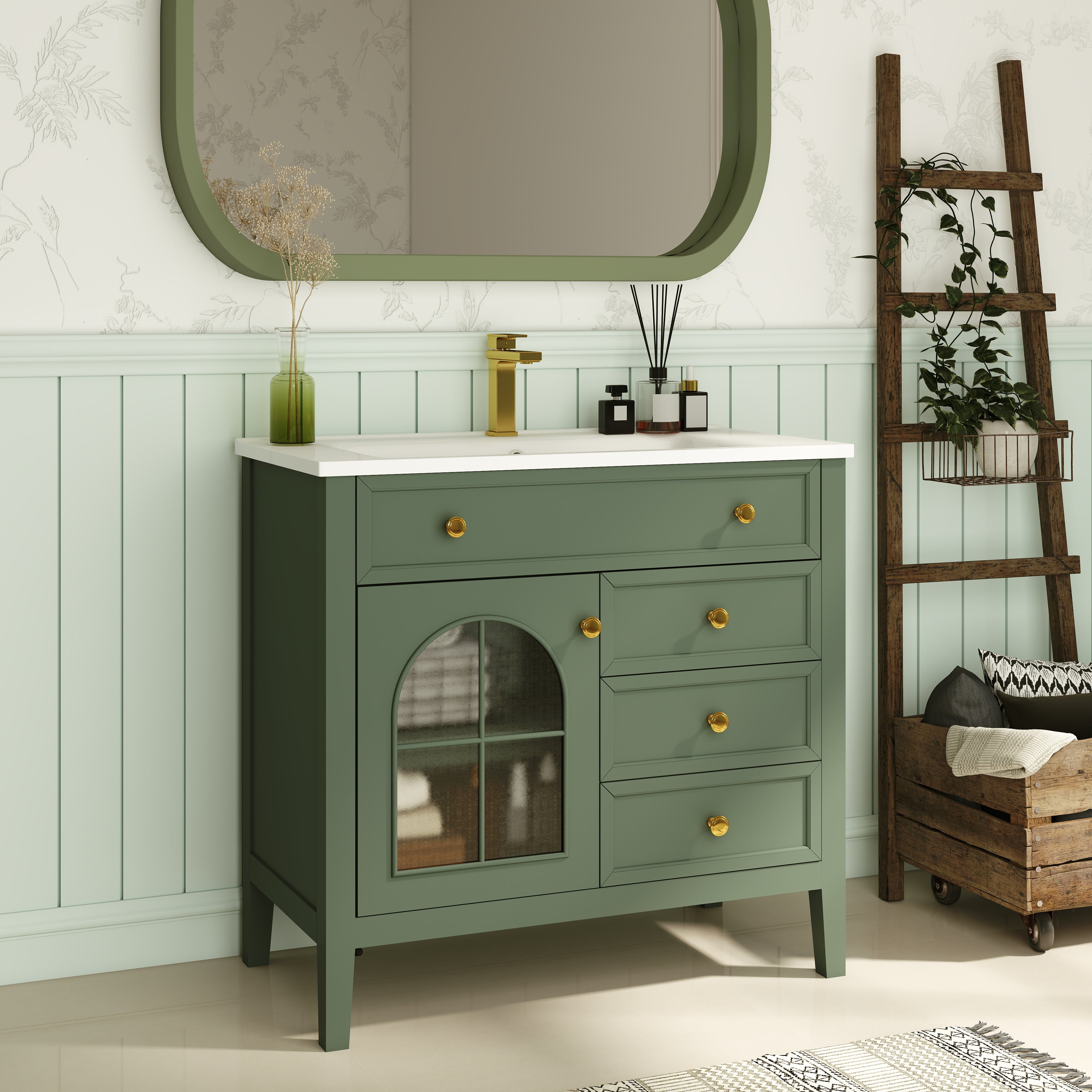 35.6" Mid-Century Bathroom Vanity Sink