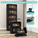 Black 24" Side Wide Folding Storage Cabinet - 5 Tiers