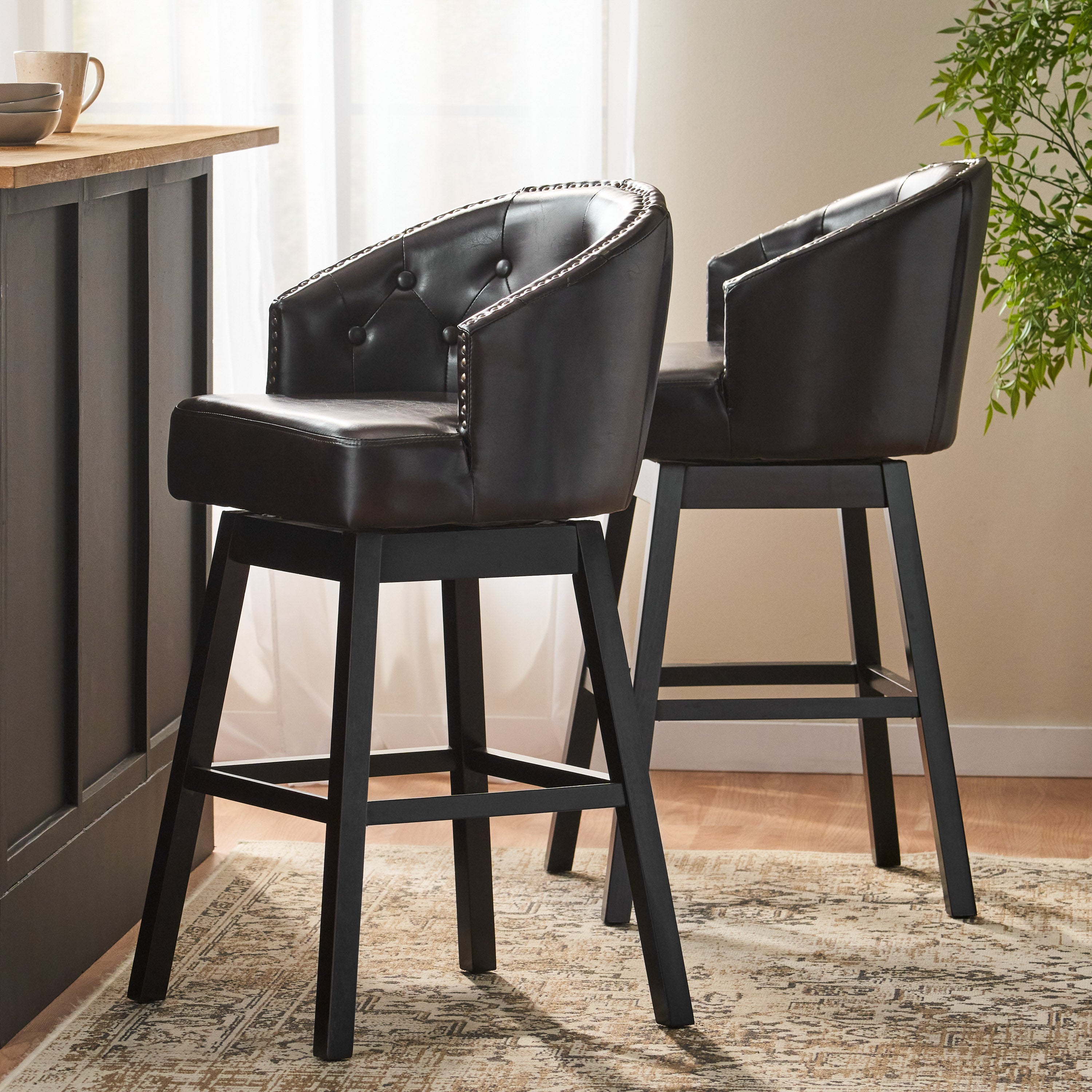 360 Degree Swivel Bar Stool with Stunning Nailhead Trim, Set of 2
