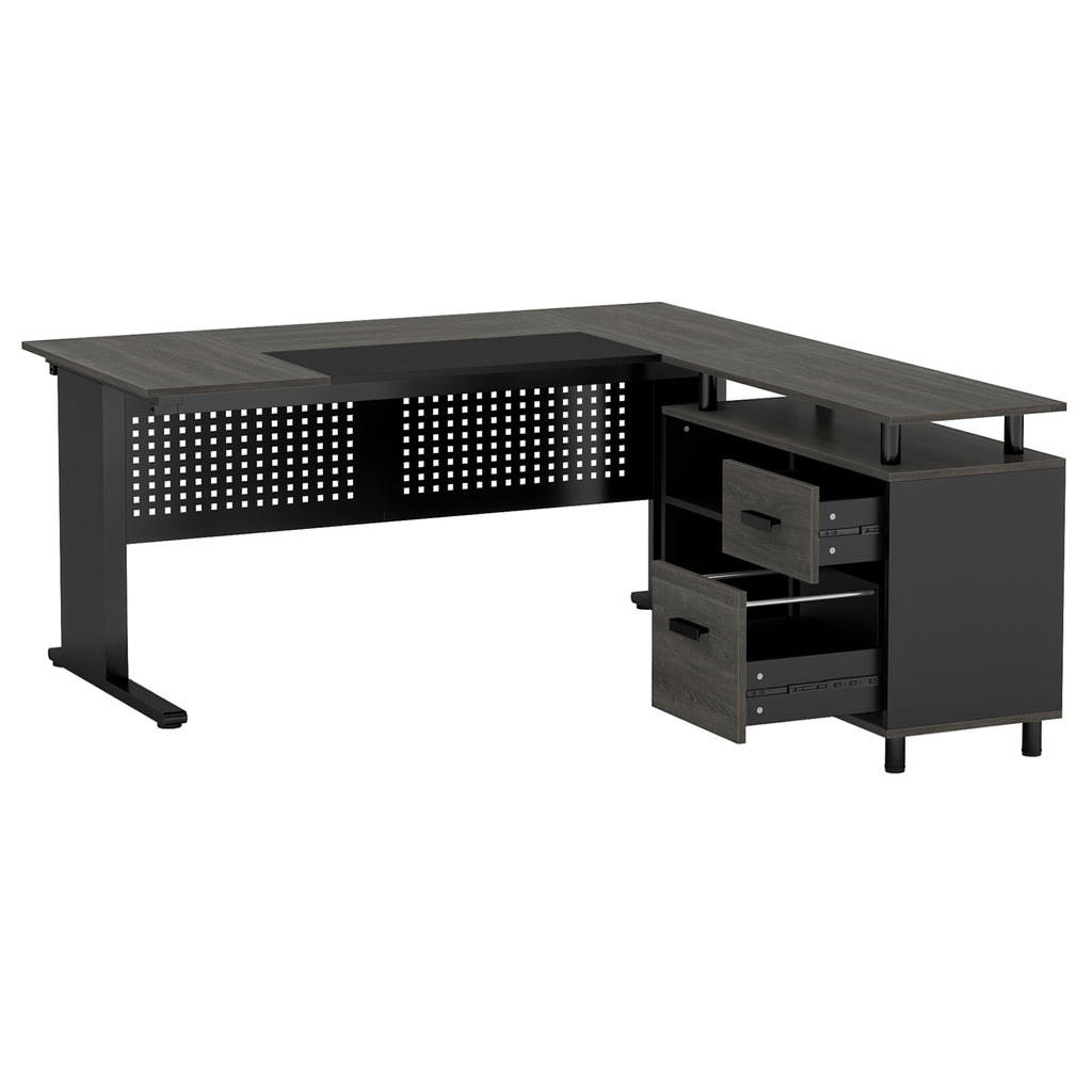 63" L-Shaped Executive Desk with File Cabinet
