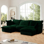 Slipcovered U-Shape Sectional Deep Seat Sofa Couch