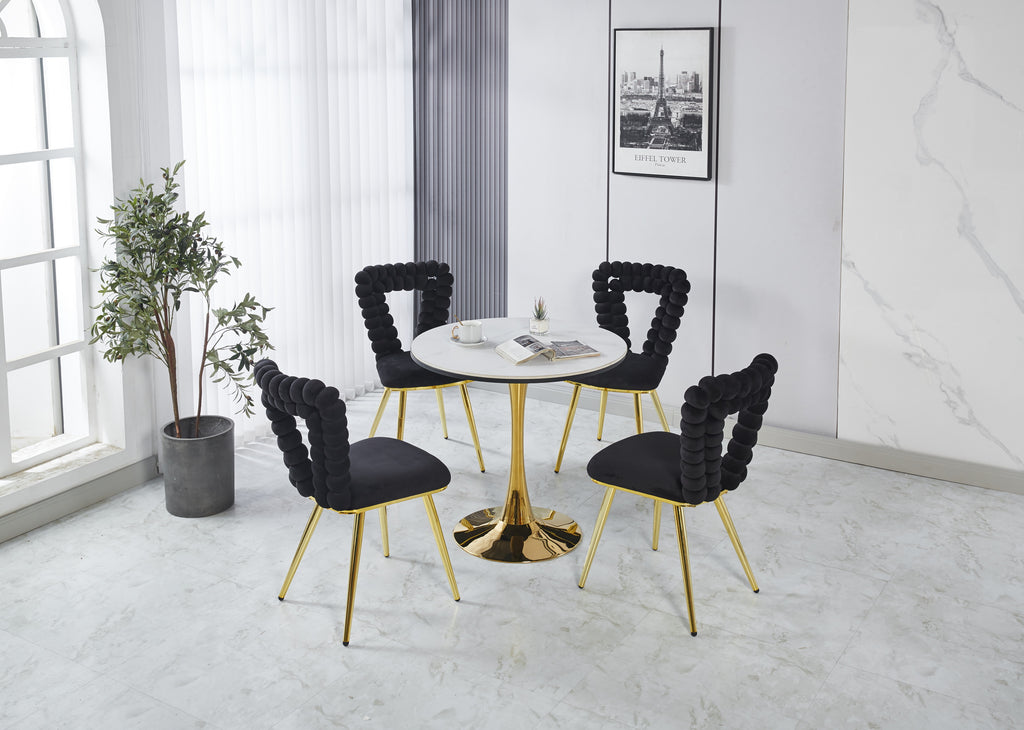 Modern Chair Set of 2 with Golden Color Iron Tube Legs