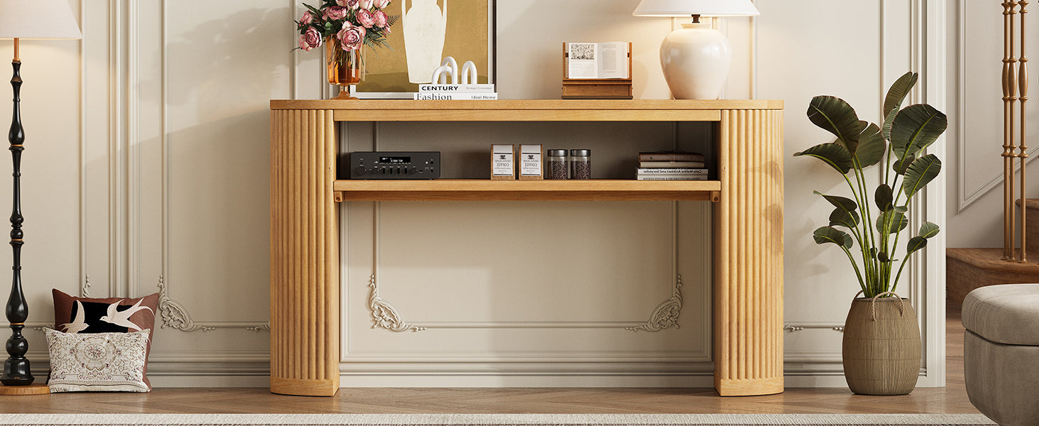 TREXM Rustic Console Table with Fluted Legs