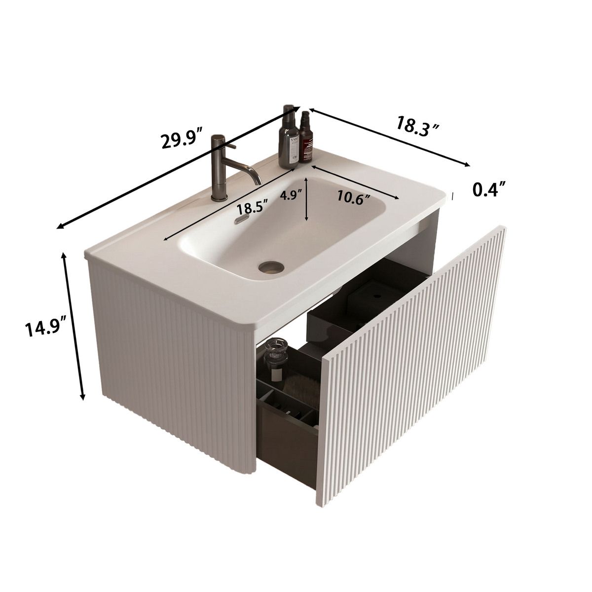 Etna 30-Inch Striped Soft Bathroom Vanity, White