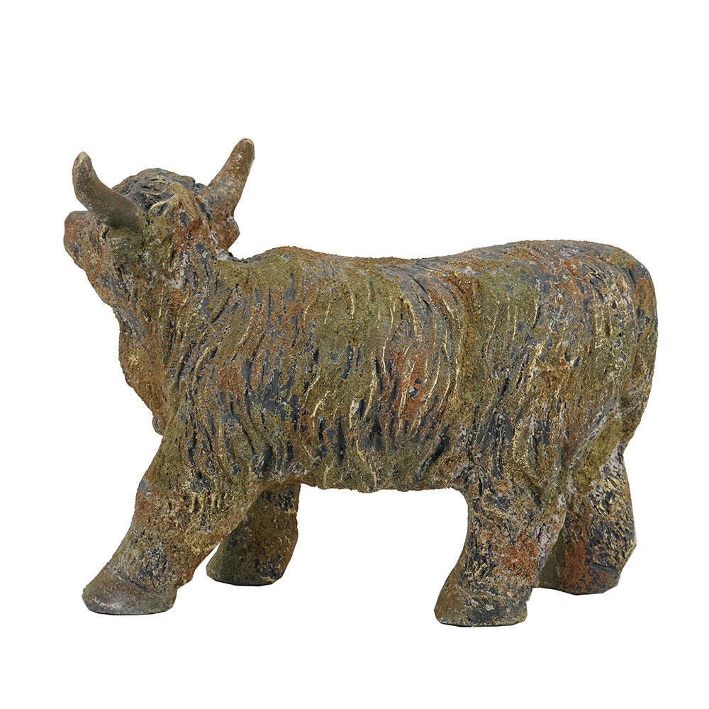 Highland Cow Figurine, 15.9-Inch Handcrafted Sculpture, Antique Bronze