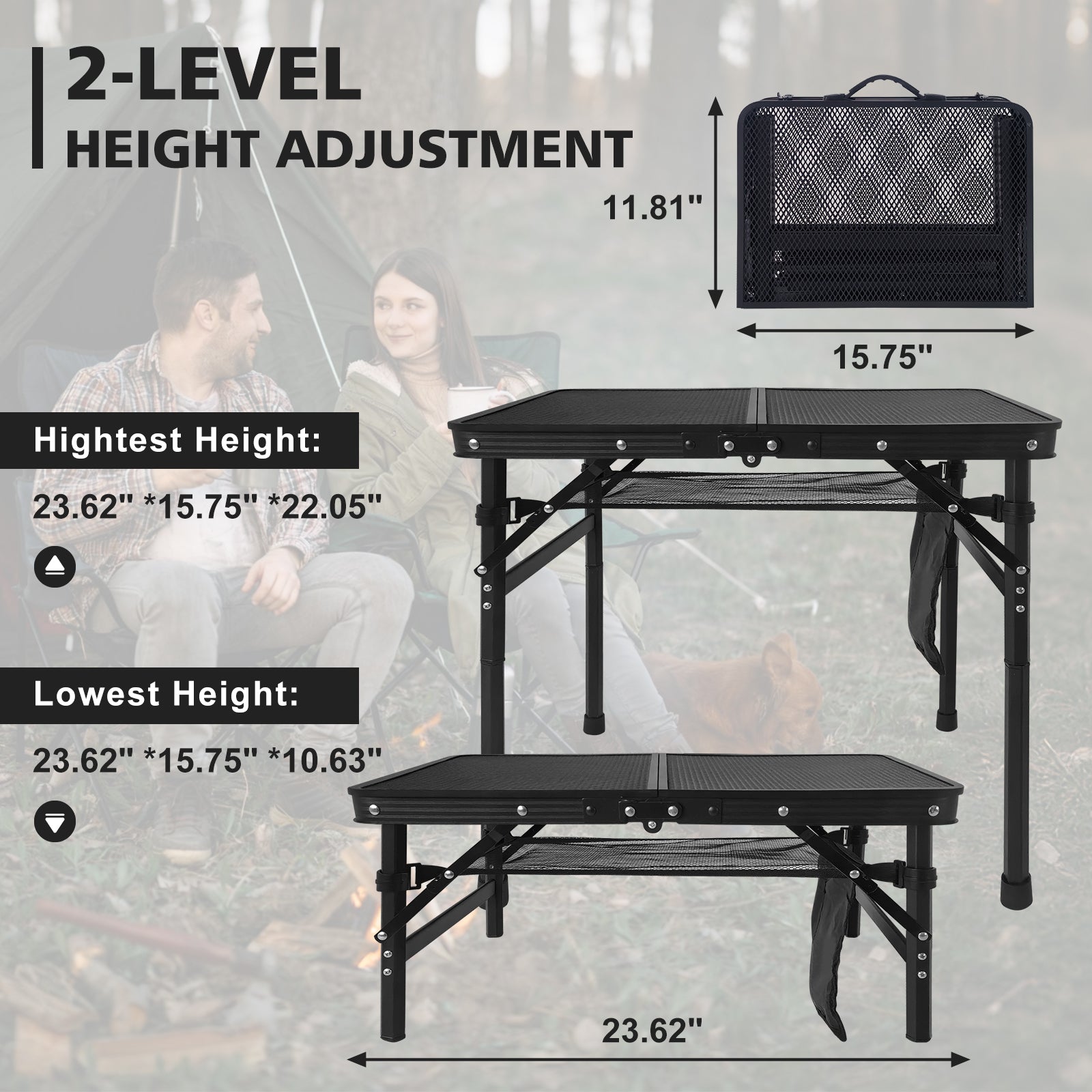 2FT Camping Table with Mesh Desktop
