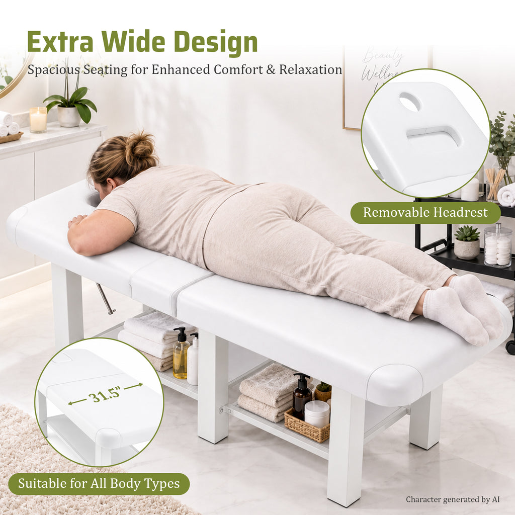 74.8-Inch Wide Massage Bed with Adjustable Backrest, Removable Headrest, White