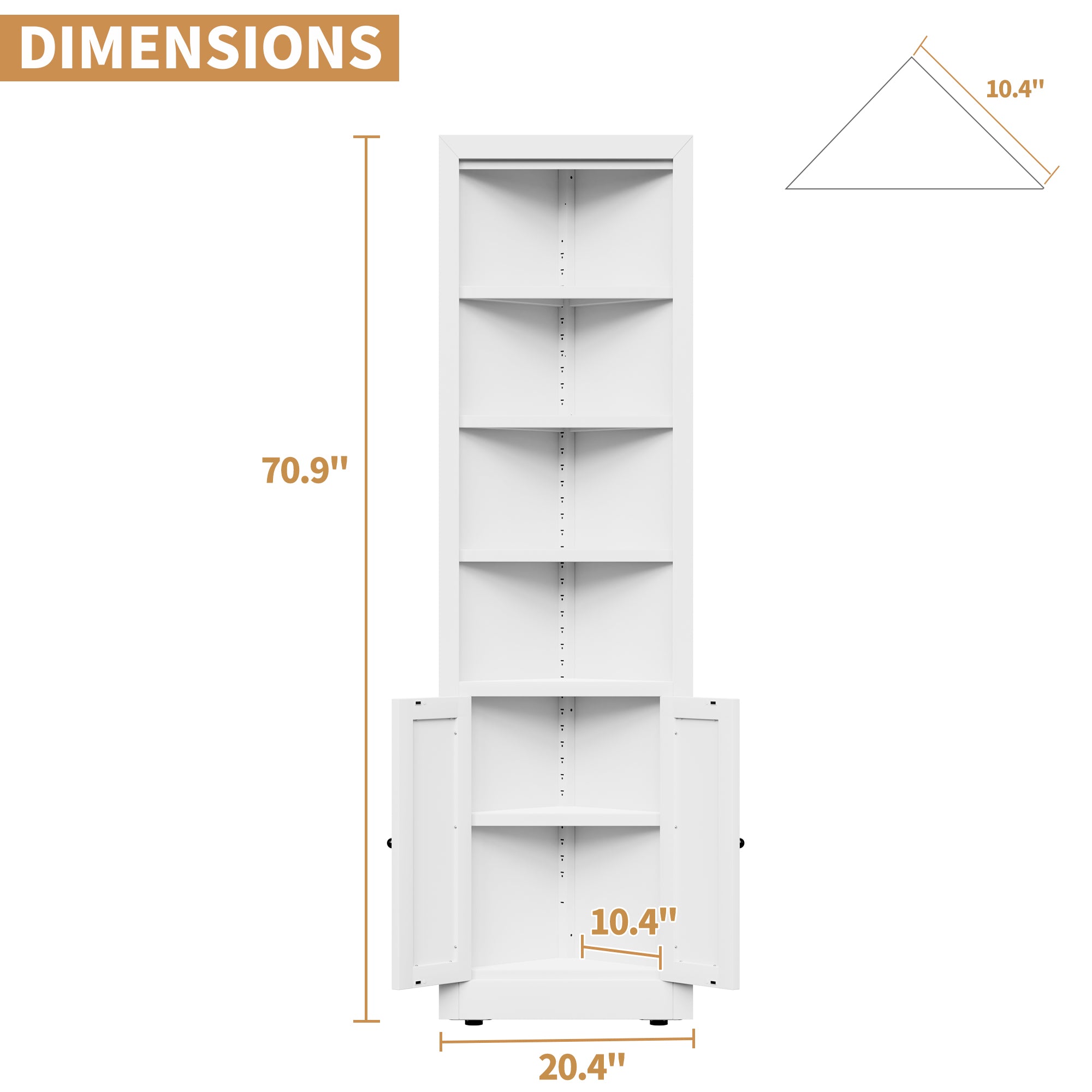 71" Tall Corner Storage Cabinet with 2 Doors and 6-Tier Shelves