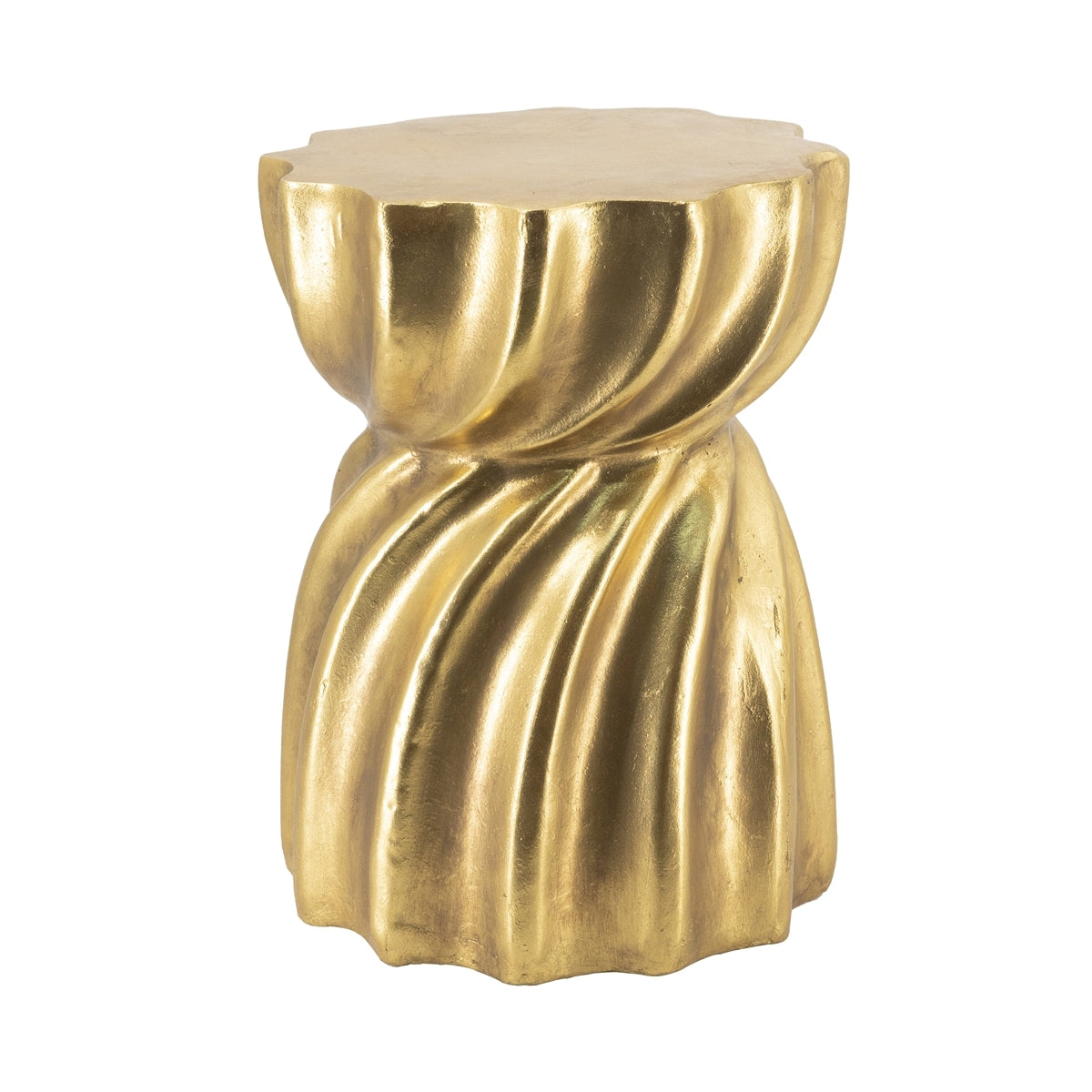 14x14x18.7 Gold Magnesium Accent Stool with Sculptural Swirl Design
