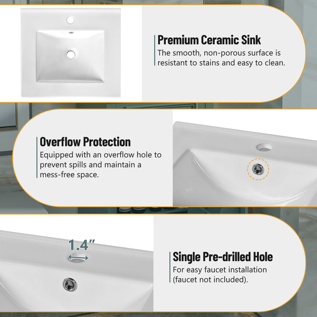 20-Inch Bathroom Vanity with Ceramic Sink, Soft Close Door & Storage Rack