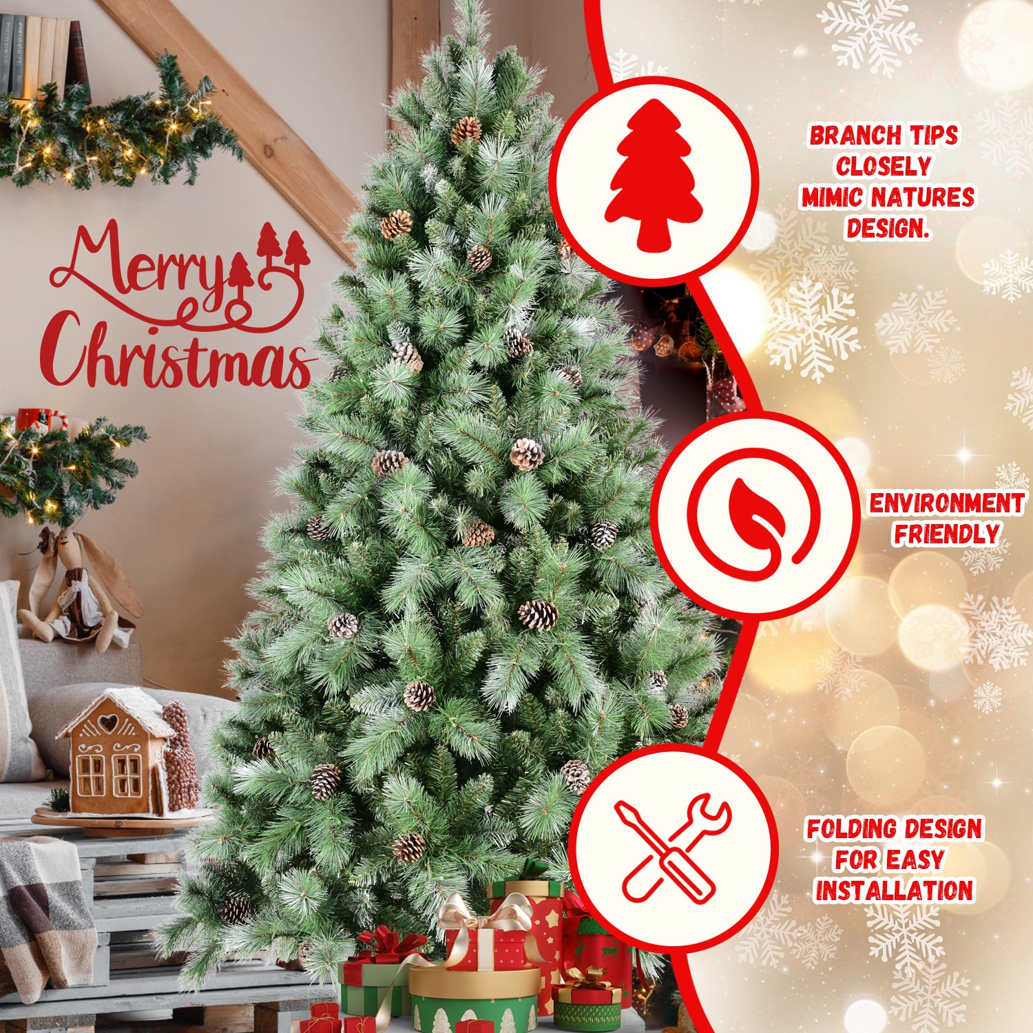 6FT Christmas Tree with 66 Pine Cones