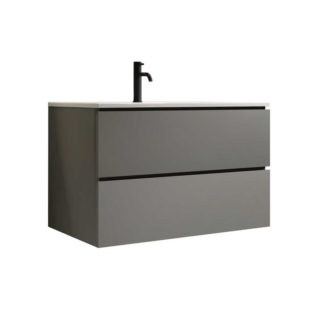 TIA 30-Inch Wall Mount Bathroom Vanity, Gray, Ceramic Sink with Soft-Close Drawers