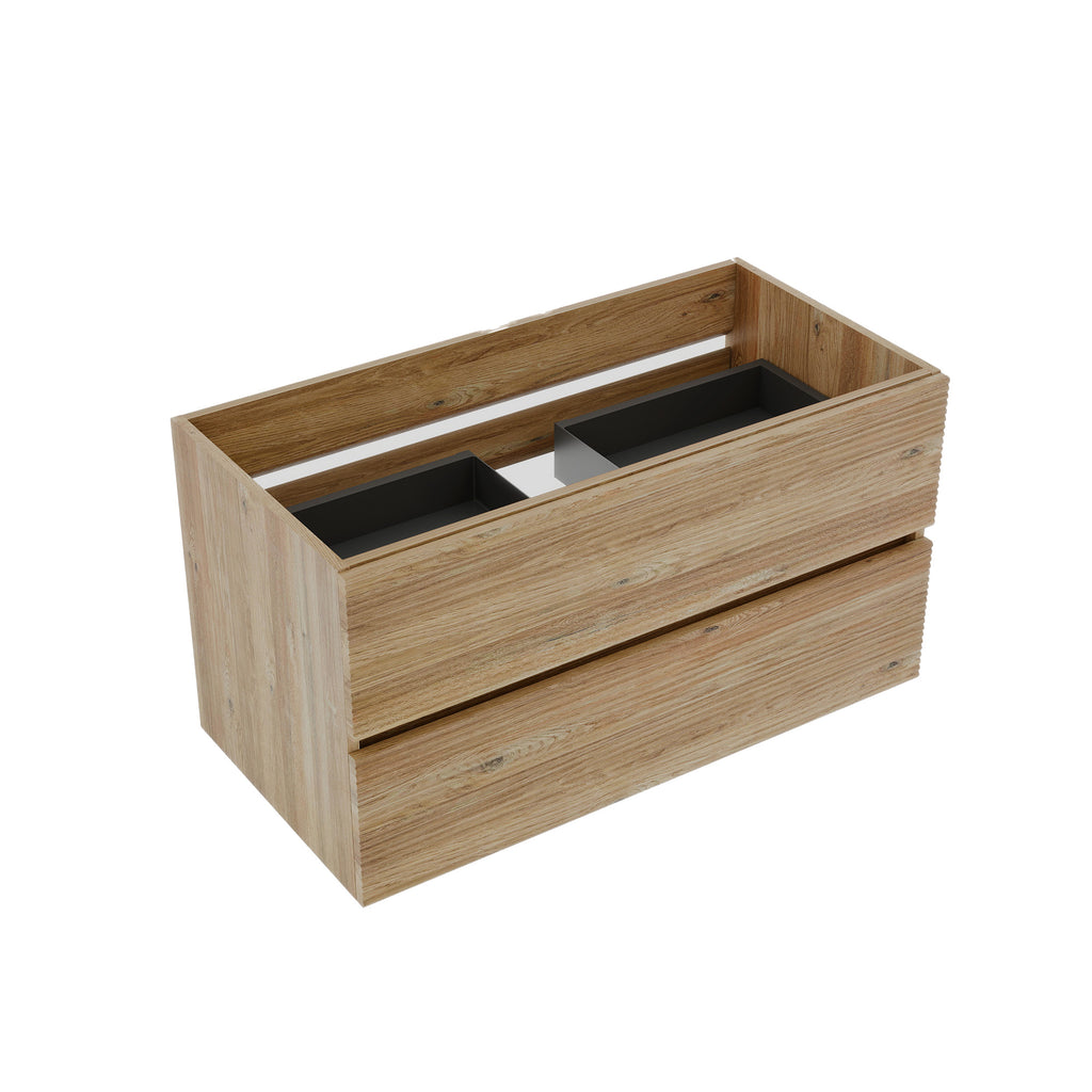 Grace 36-Inch Wall-Mounted Bathroom Vanity, Rough Oak with Double Soft-Close Drawers
