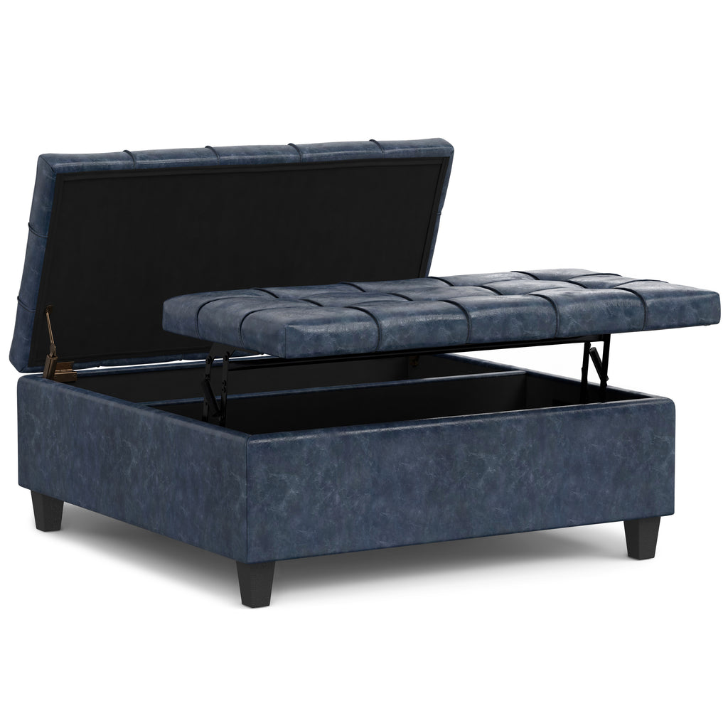 Harrison 40 Inch Wide Large Square Coffee Table Storage Ottoman in Denim