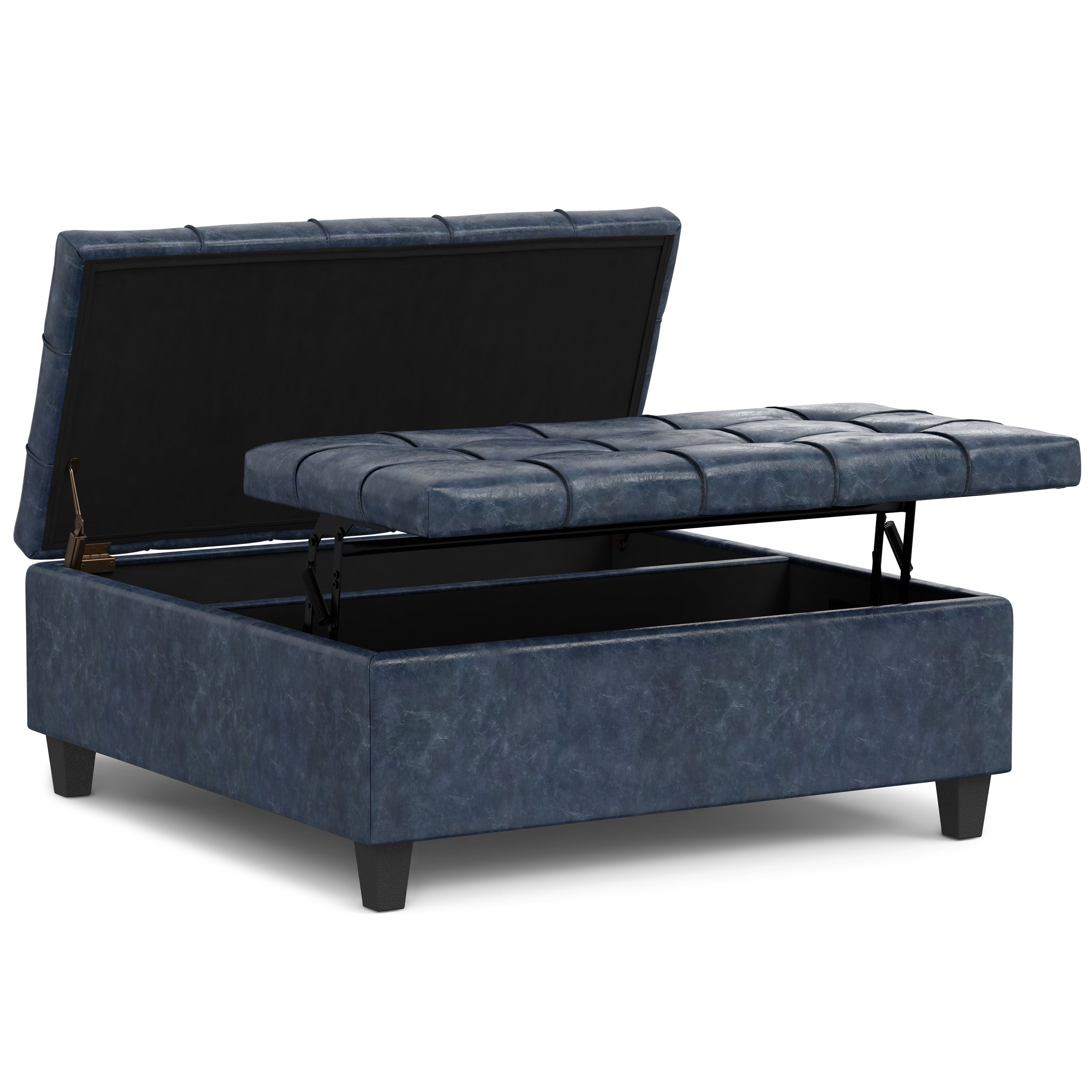 Harrison 40 Inch Wide Large Square Coffee Table Storage Ottoman in Denim