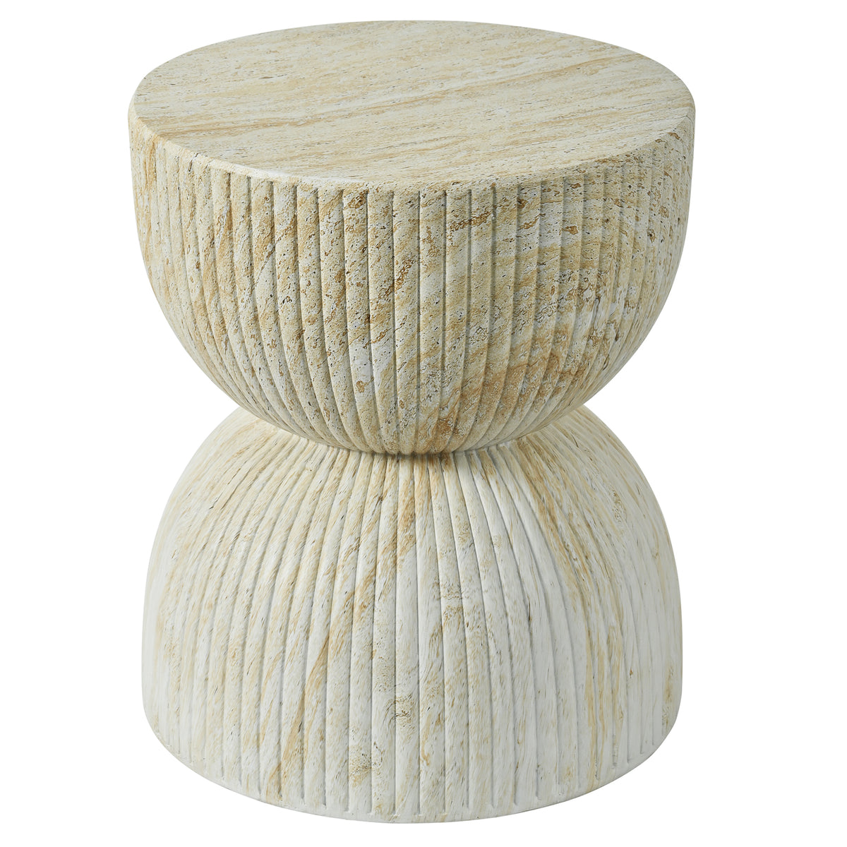 U_Style Outdoor Side Table, 17-Inch Hourglass, Faux-Marble Beige Brown