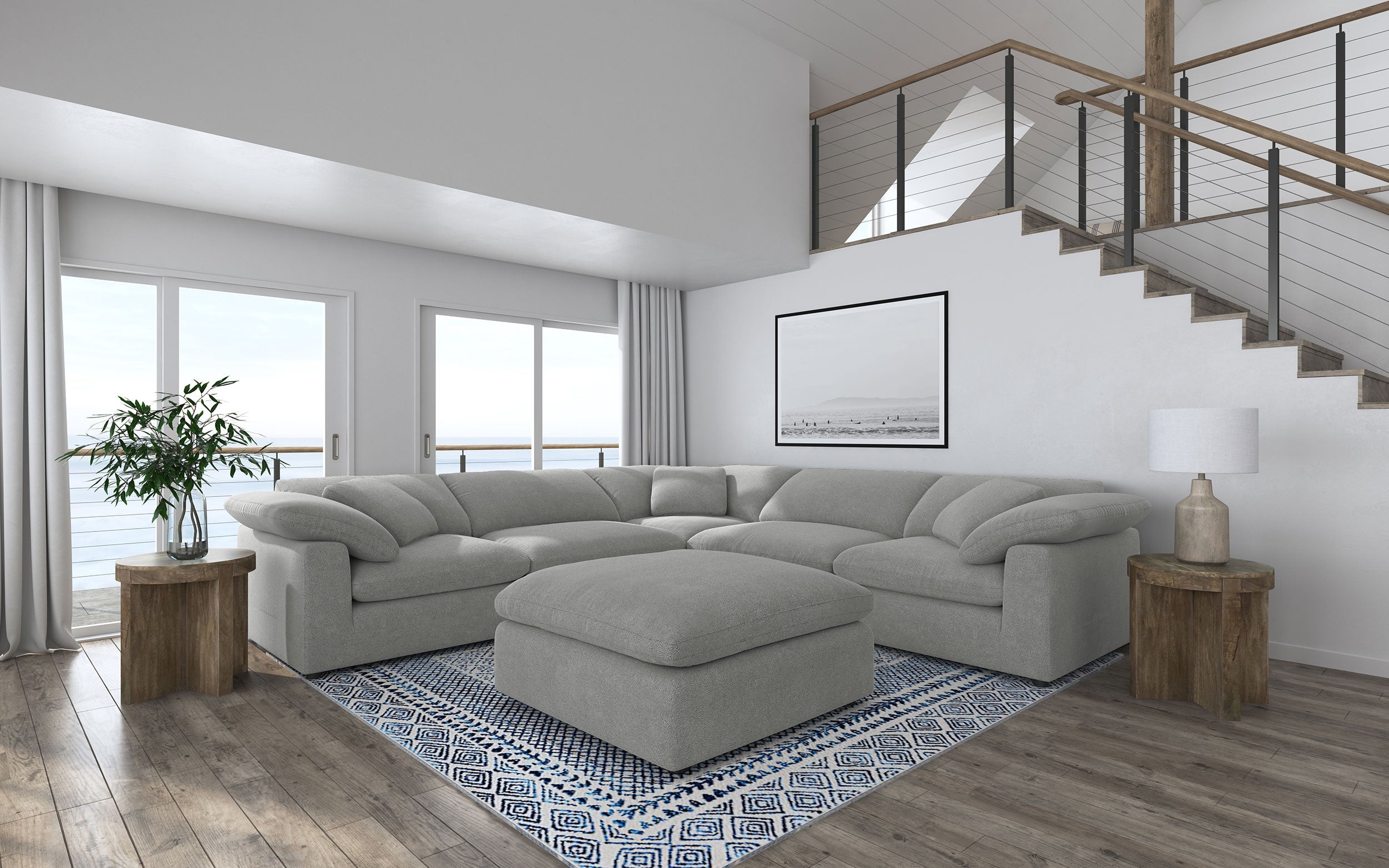 Raleigh Boucle Upholstered Ottoman Grey-