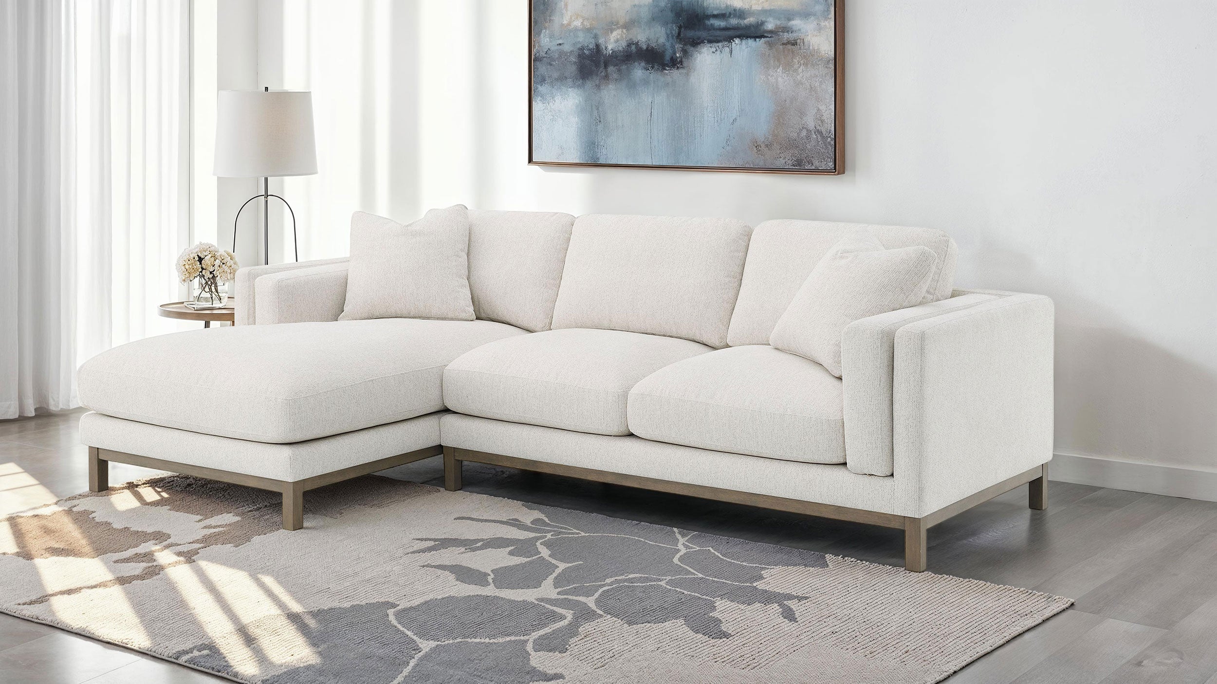 Geneva Boucle Upholstered Sectional Chaise Sofa Sand-