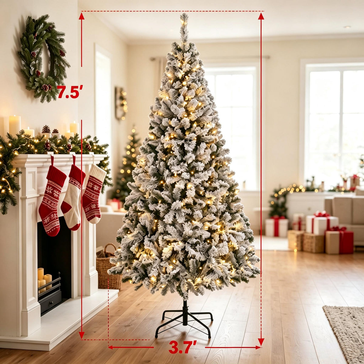 7.5 ft Pre-Lit Flocked Fraser Fir Artificial Christmas Tree